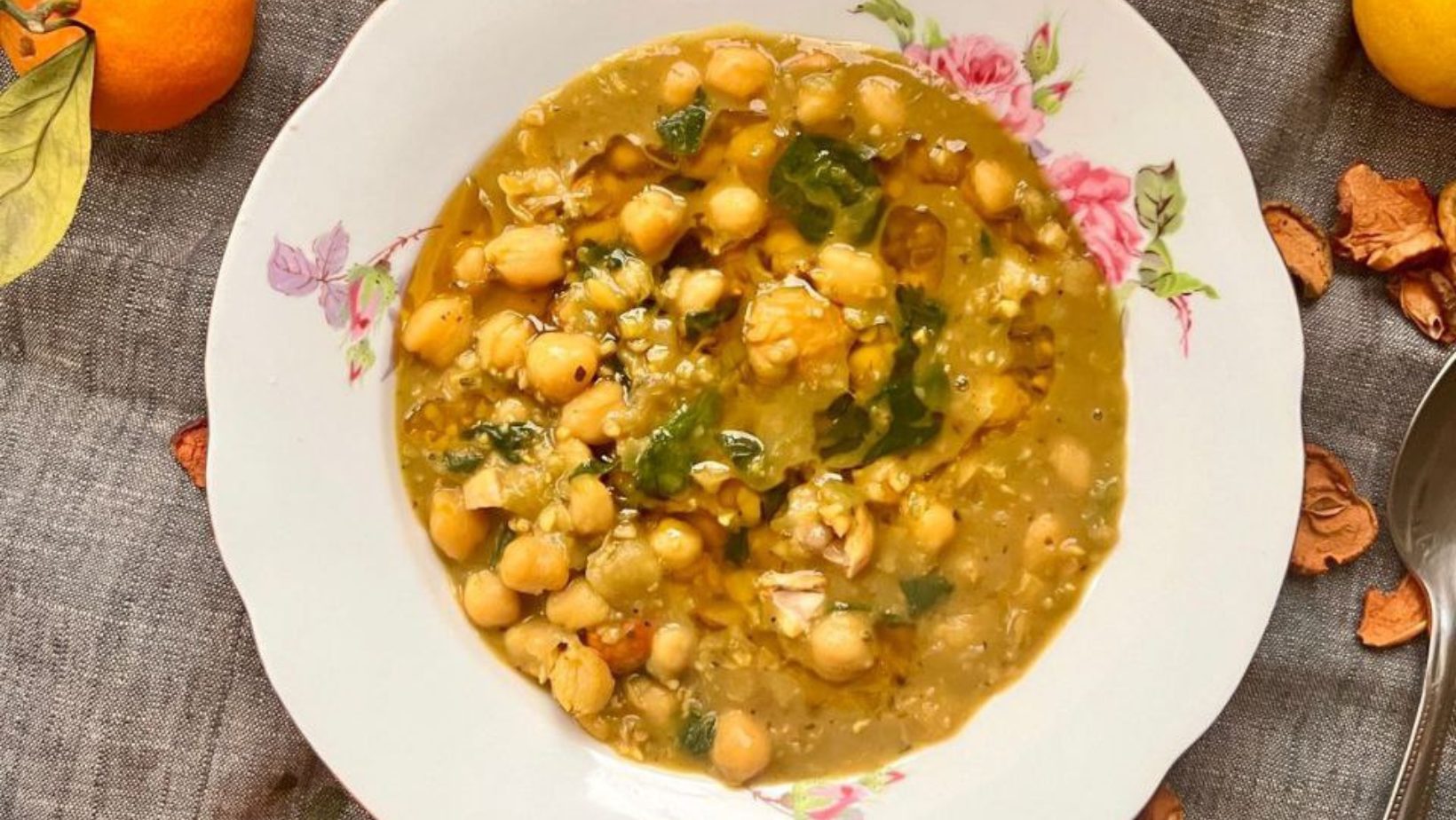 Chickpeas with Roasted Chestnuts and Baby Spinach - The Global Bean Project